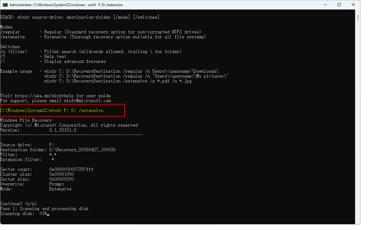 Récupérer des fichiers après un formatage rapide avec Windows File Recovery