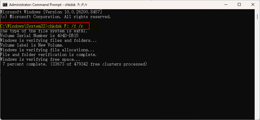 Réparer un disque RAW avec CHKDSK