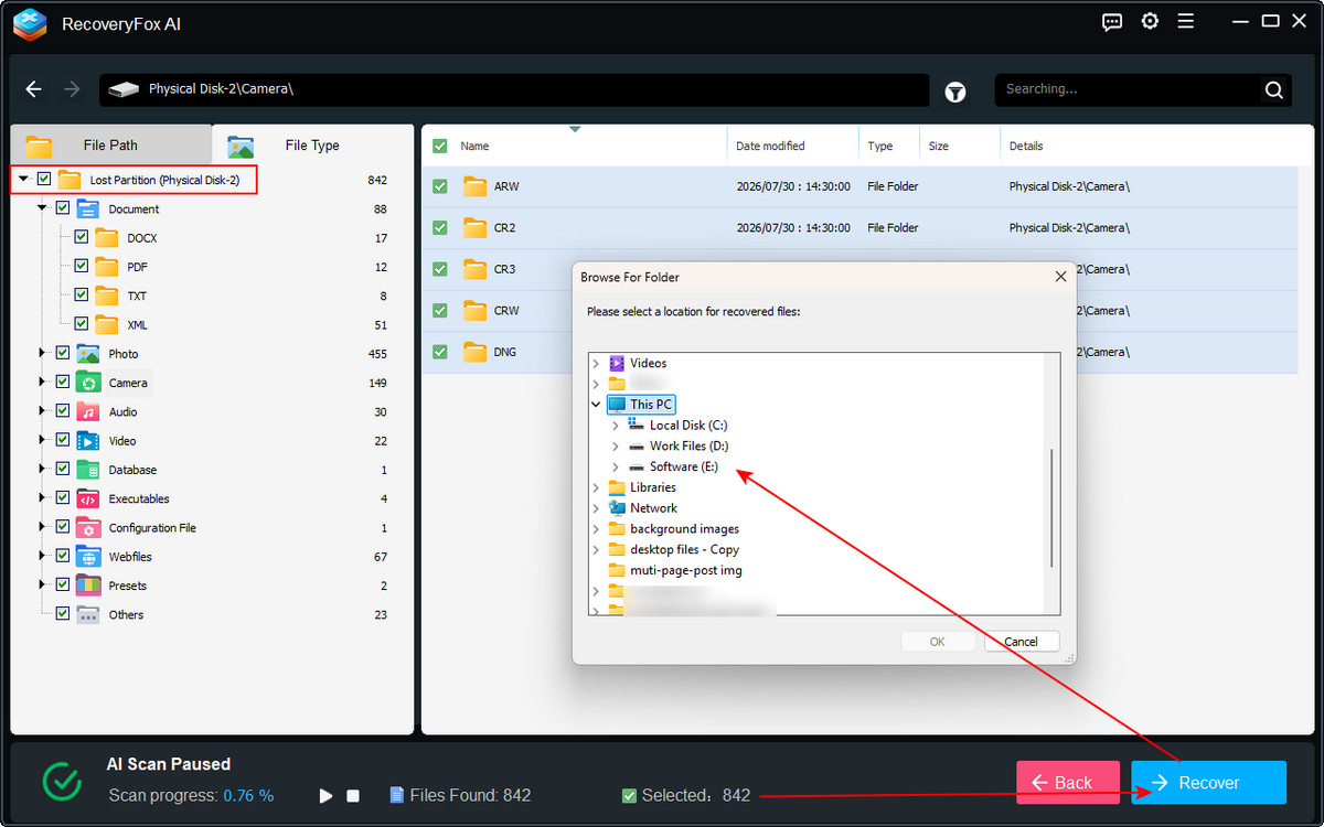 Récupérer les fichiers du disque RAW vers un autre emplacement