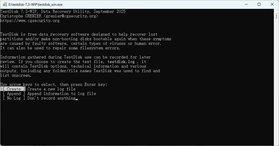 Utiliser TestDisk pour créer un fichier journal