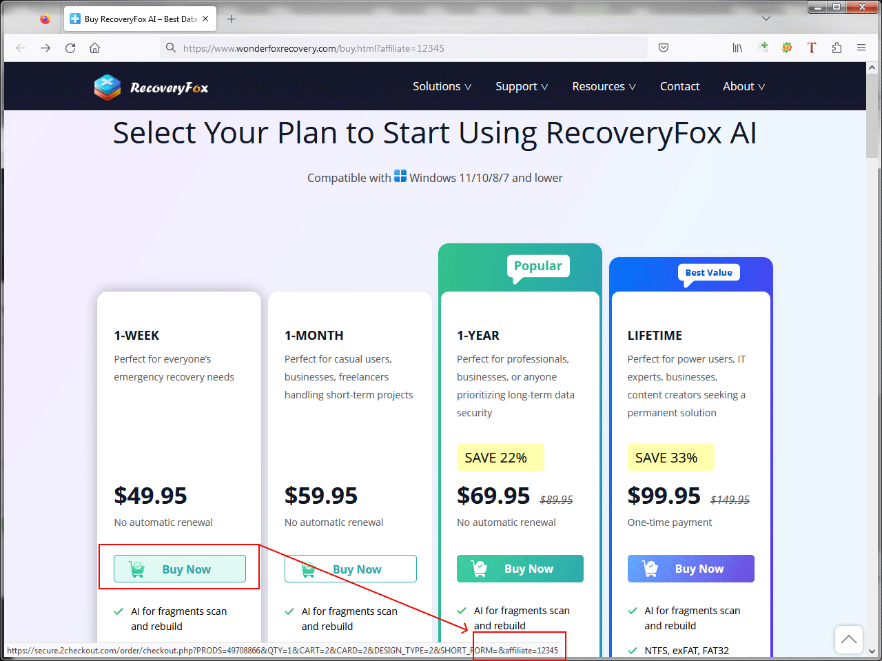 Un lien d’achat avec votre ID d’affilié