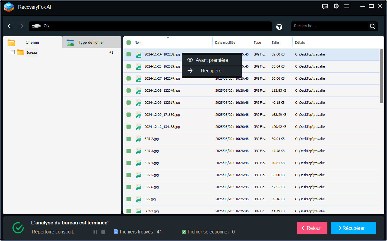 Prévisualiser et récupérer les fichiers du Bureau
