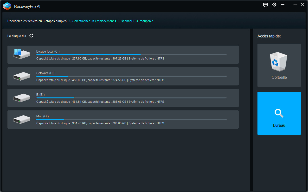 Sélectionner le Bureau comme emplacement de scan