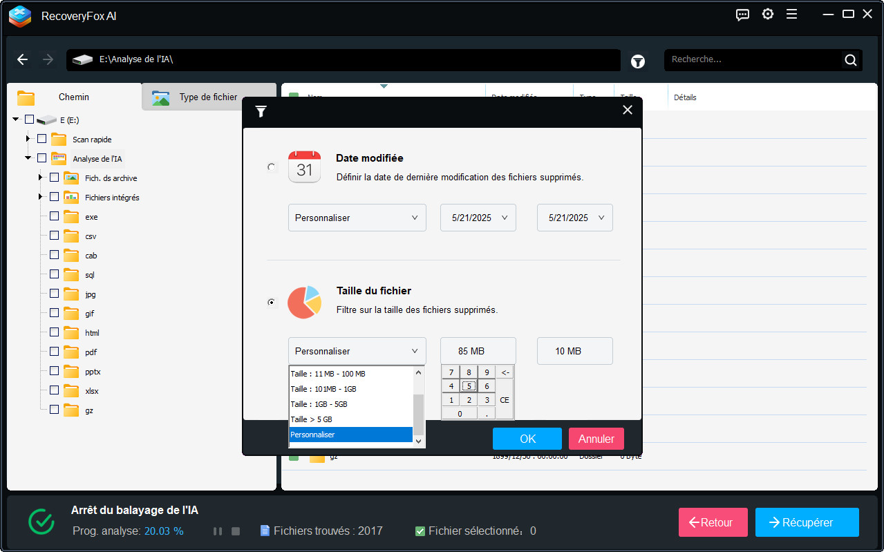 Filtrer les fichiers par taille