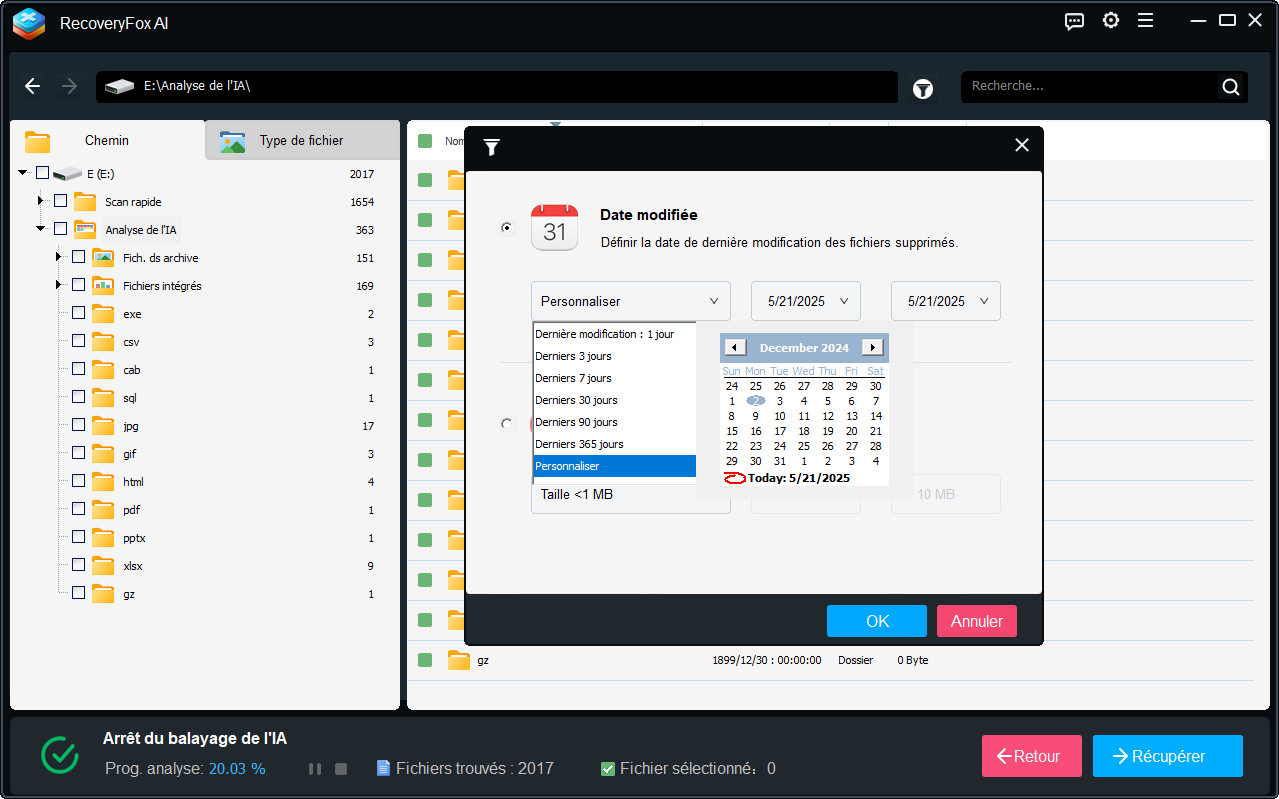 Filtrer les fichiers par date de modification