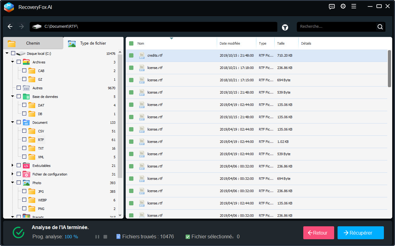 Type de fichier RecoveryFox AI