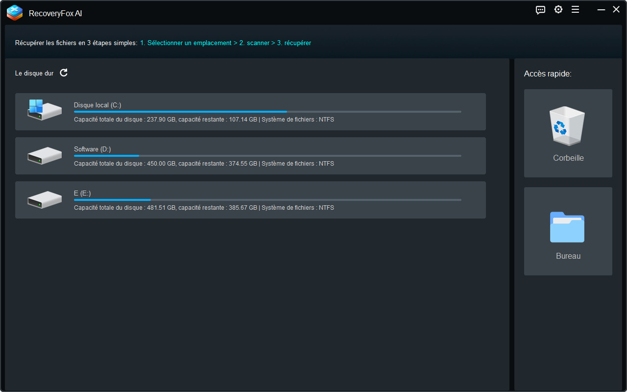 Interface de démarrage RecoveryFox AI