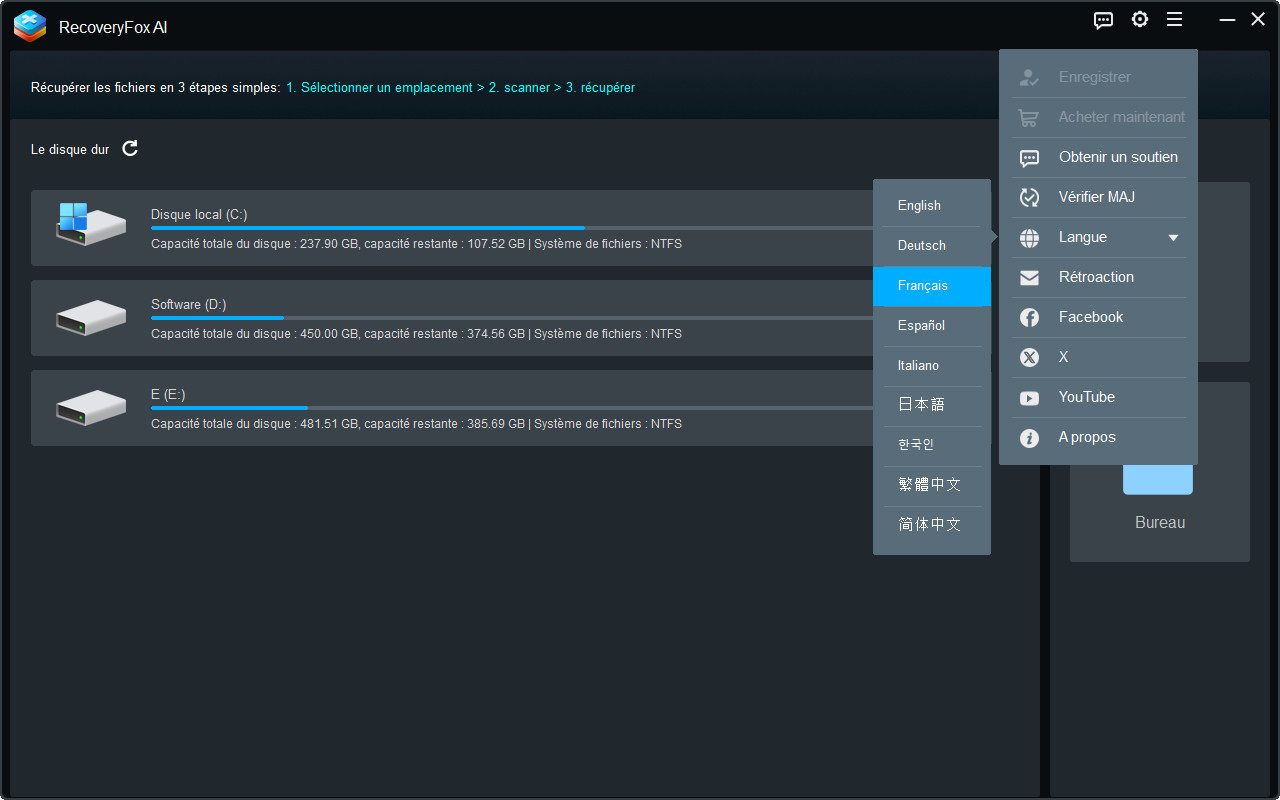 Changer la langue du logiciel