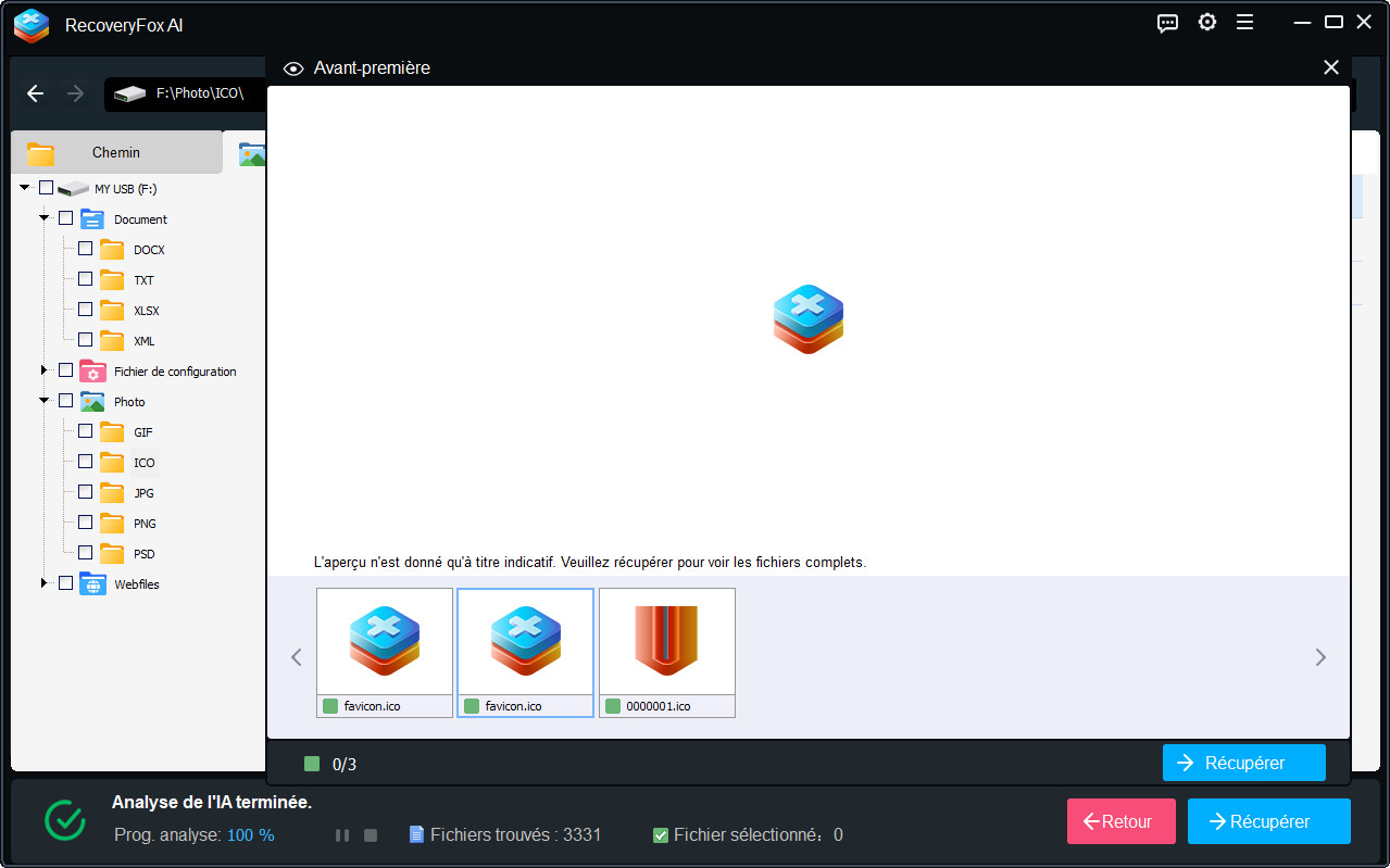 Prévisualiser et récupérer