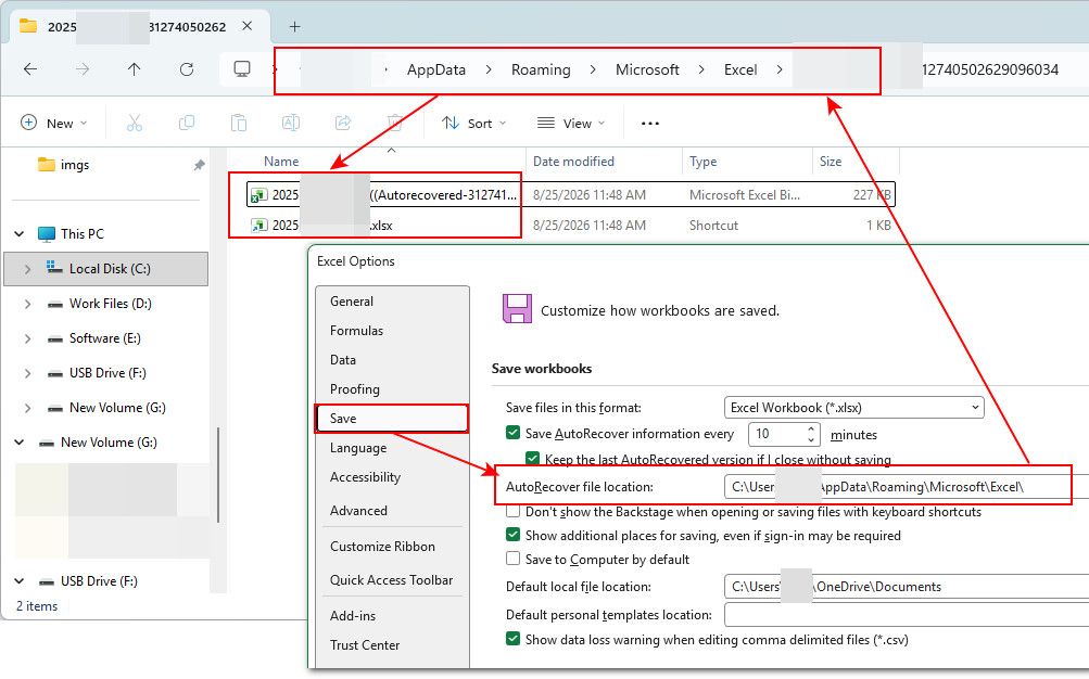 Trouver l’emplacement des fichiers de récupération automatique Excel