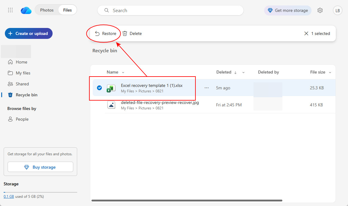 Restaurer un fichier Excel supprimé depuis OneDrive