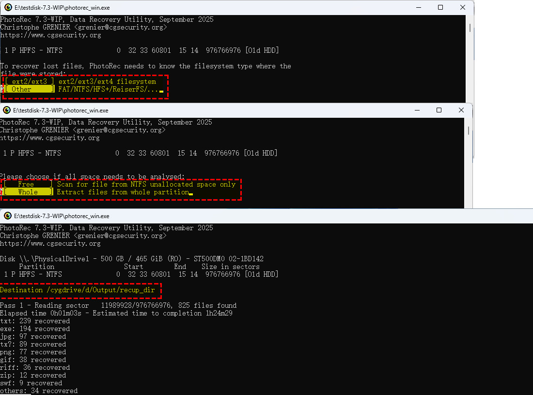 Récupération PhotoRec depuis ancien disque