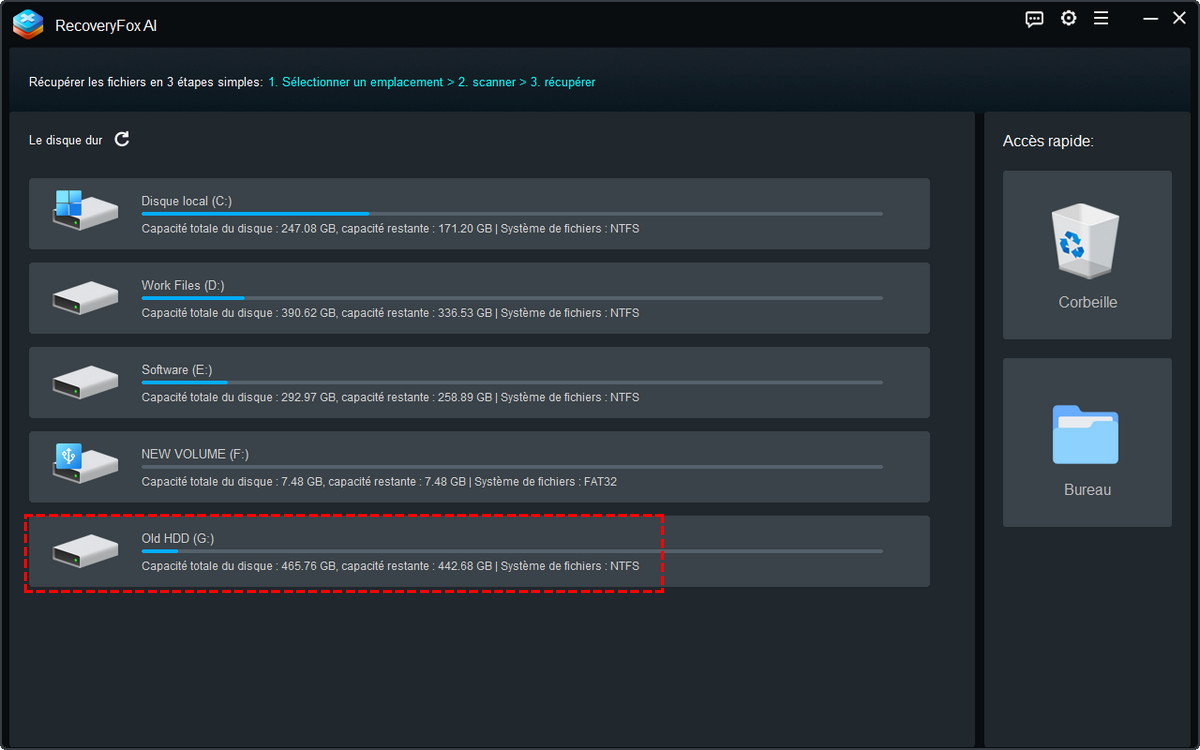 Interface de démarrage RecoveryFox AI
