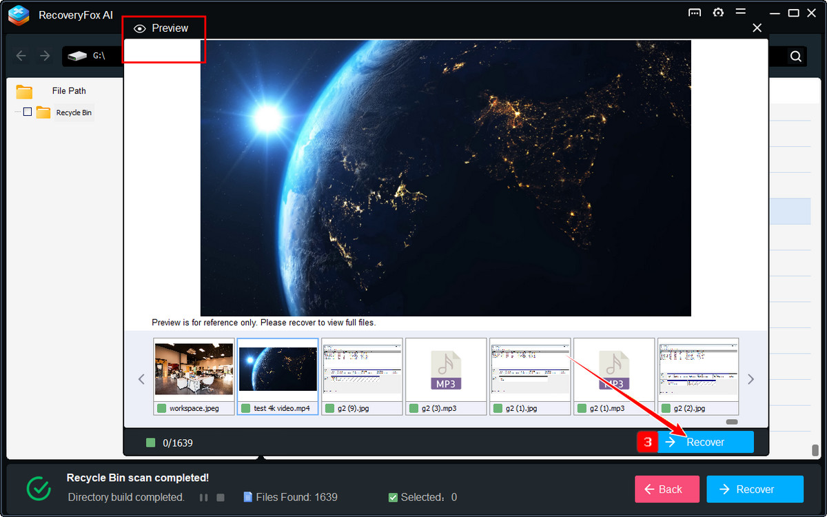 Aperçu et récupération des fichiers