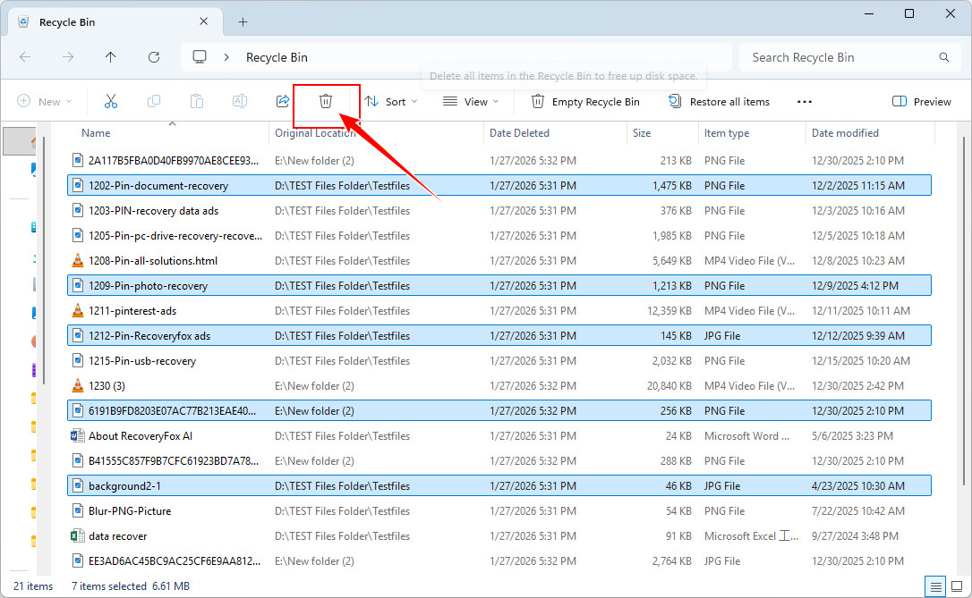 Vider la corbeille dans l’Explorateur de fichiers