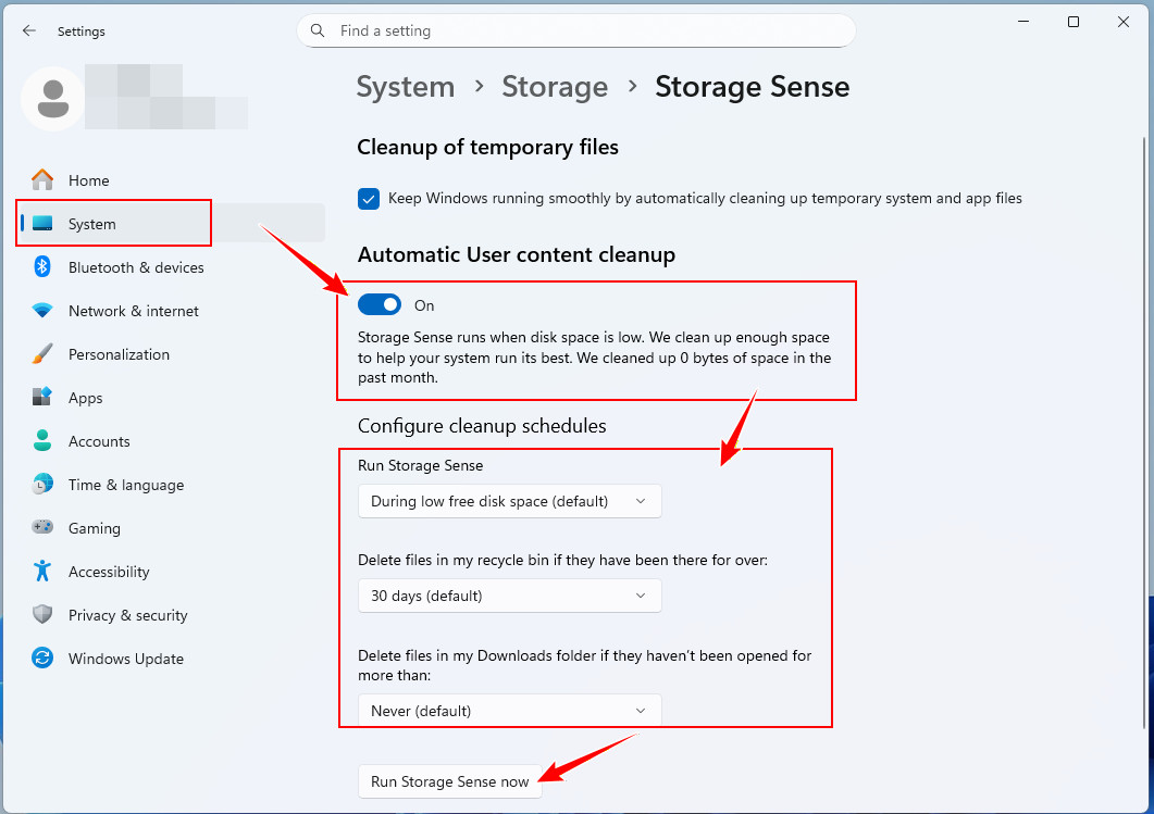 Vider la corbeille avec l’Assistant de stockage