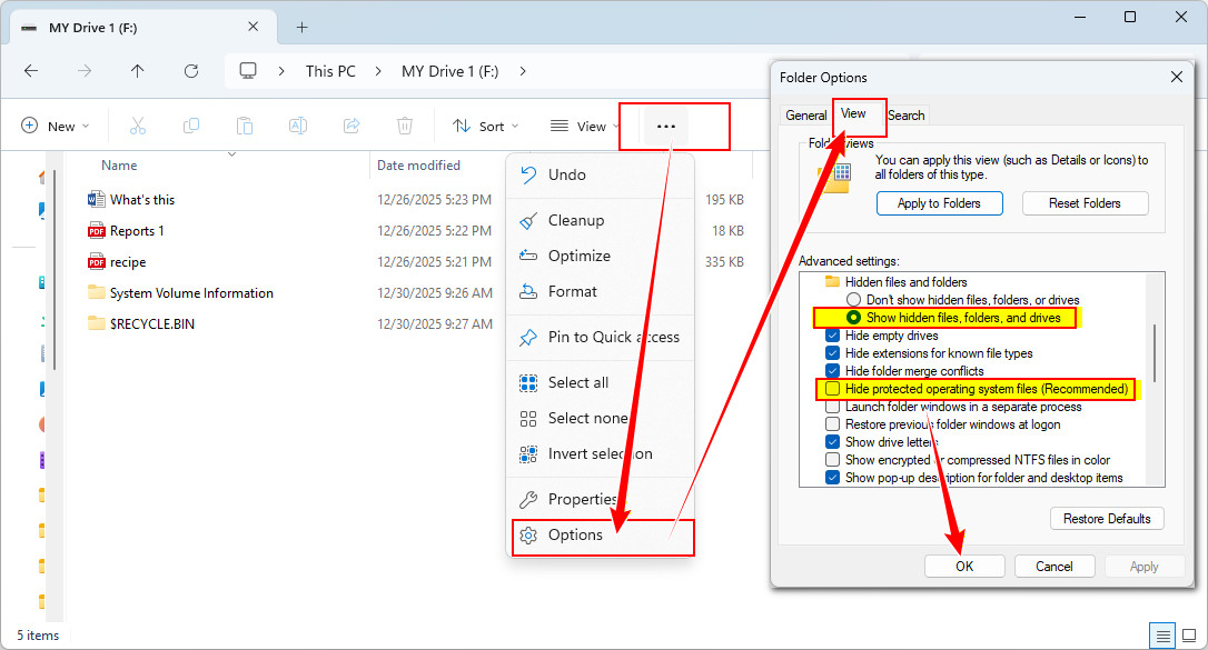Afficher le dossier $RECYCLE.BIN