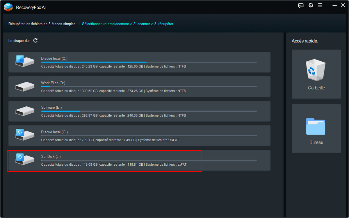 Sélectionner la carte SD à scanner