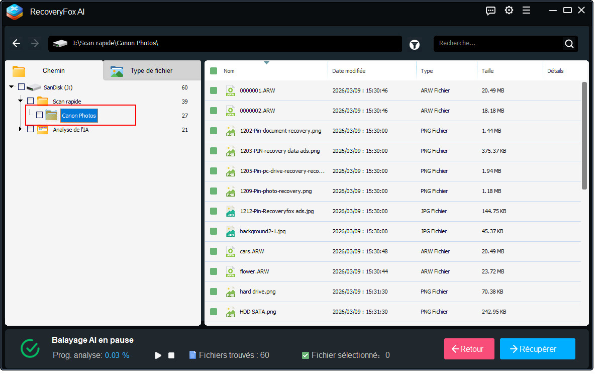 Scanner les photos supprimées sur carte SD