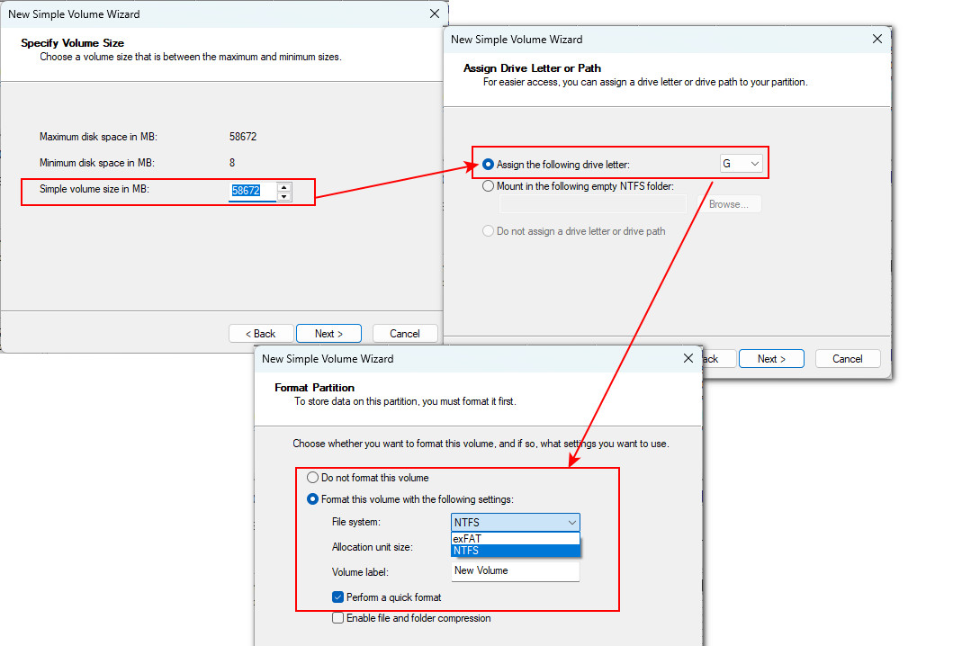 Configurer le formatage de la clé USB