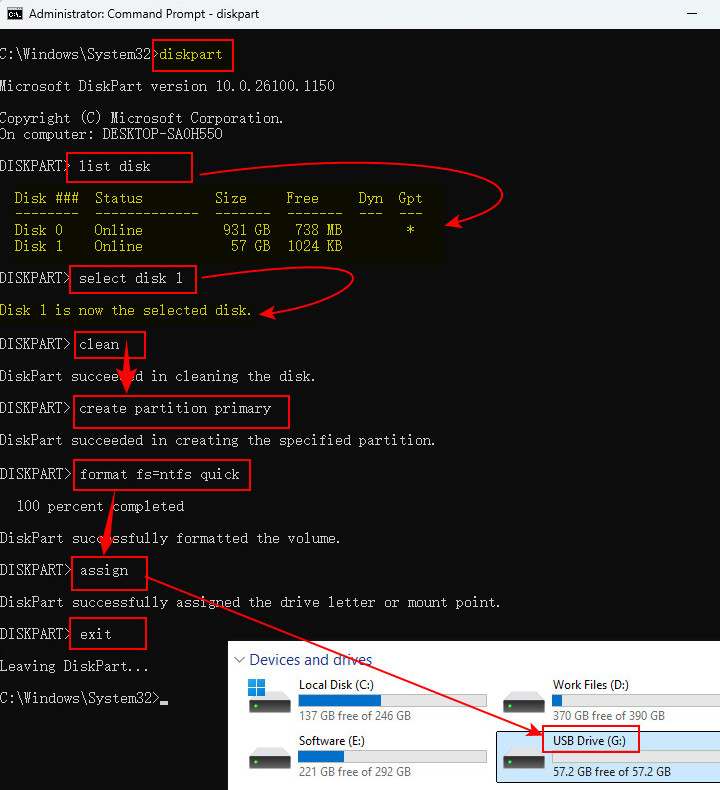 Formater une clé USB avec DiskPart