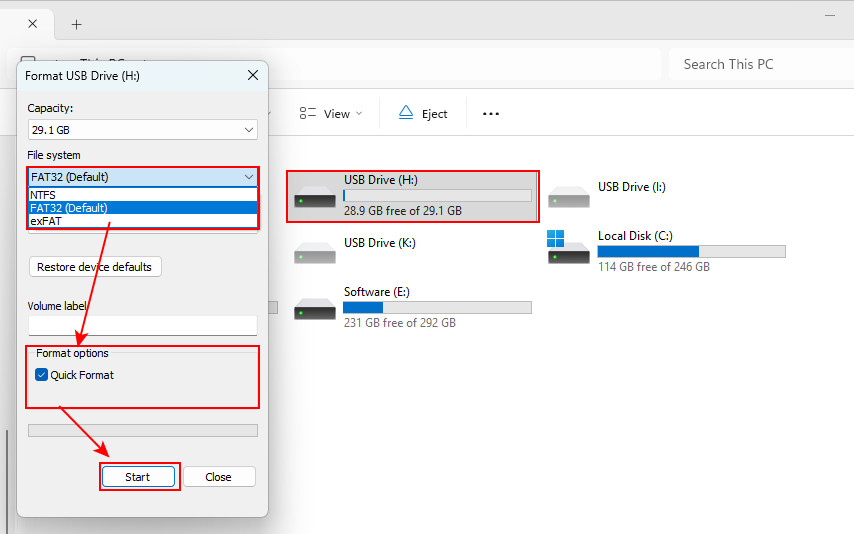 Formater une clé USB dans l'Explorateur de fichiers