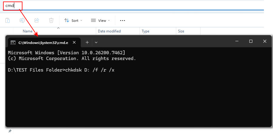 Exécuter la commande CHKDSK