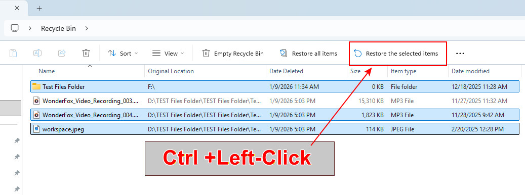 Restaurer des fichiers depuis la Corbeille sous Windows 11
