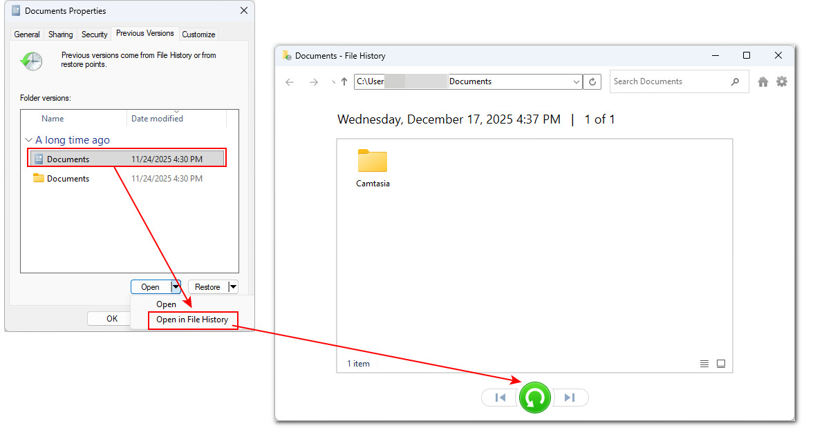 Récupération de fichiers supprimés avec l’Historique des fichiers sous Windows 11