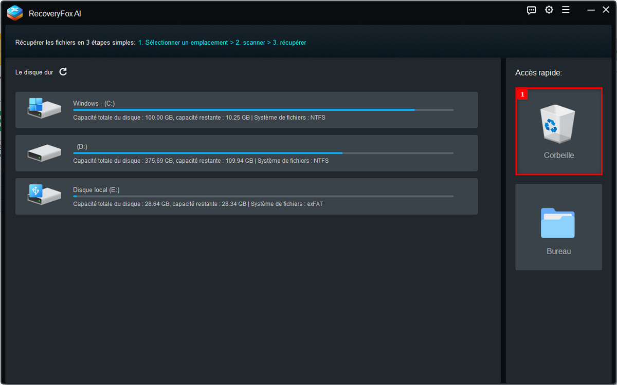 Sélectionner la corbeille pour scanner