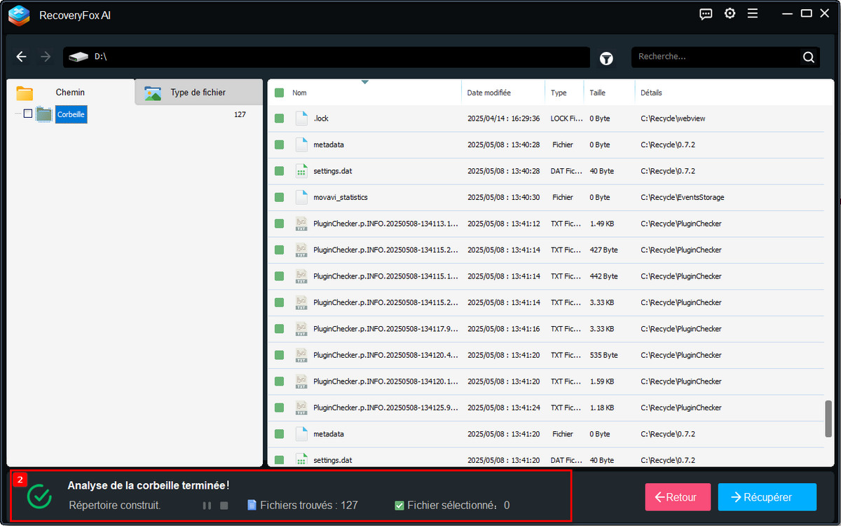 Scanner la corbeille vidée